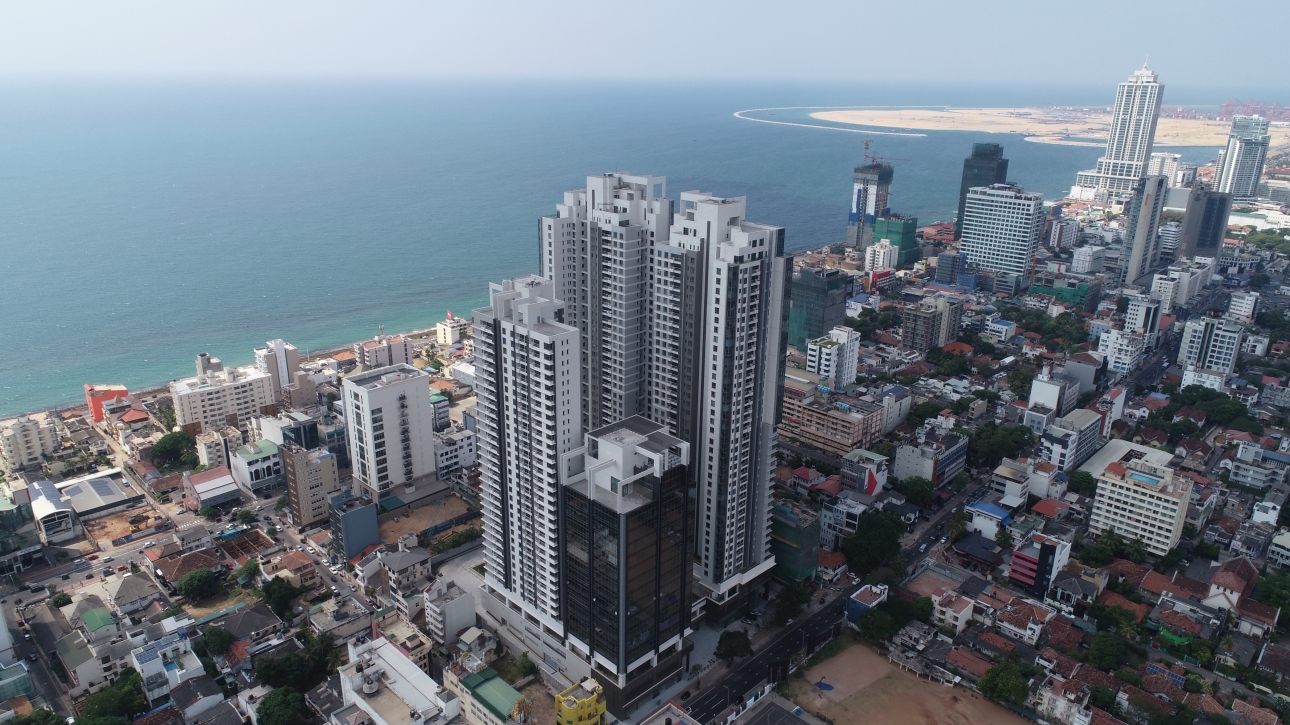 Luxury apartment interior in Colombo with modern design and ocean view