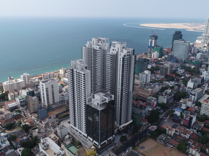 Luxury apartment interior in Colombo with modern design and ocean view